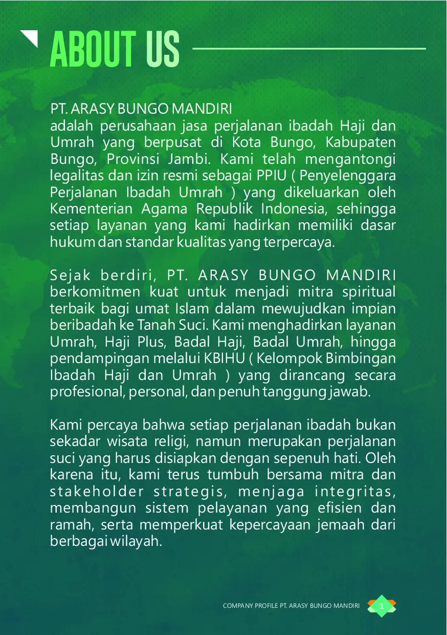 Halaman Tentang Arasy Tour and Travel